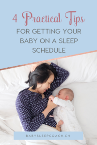 Worried about getting your baby on a sleep schedule? Or perhaps you've tried many times without success? Click through to read my 4 practical tips for starting your little one on a sleep schedule that sticks!