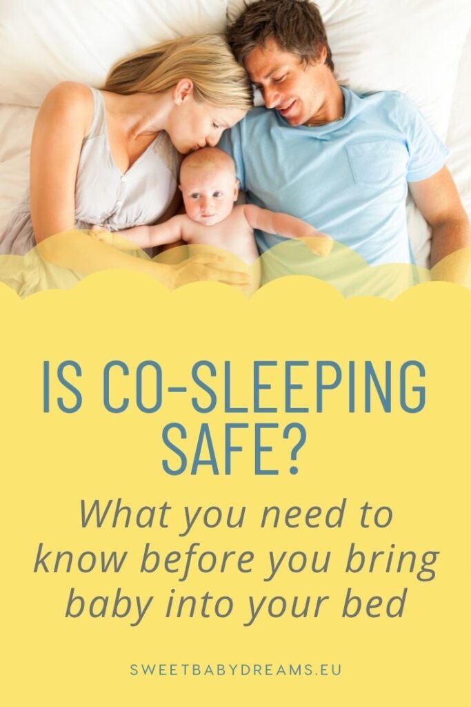 a mom and dad co-sleeping with their child